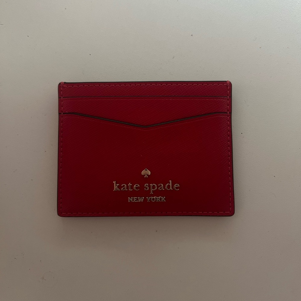 kate spade red leather card wallet with gold logo